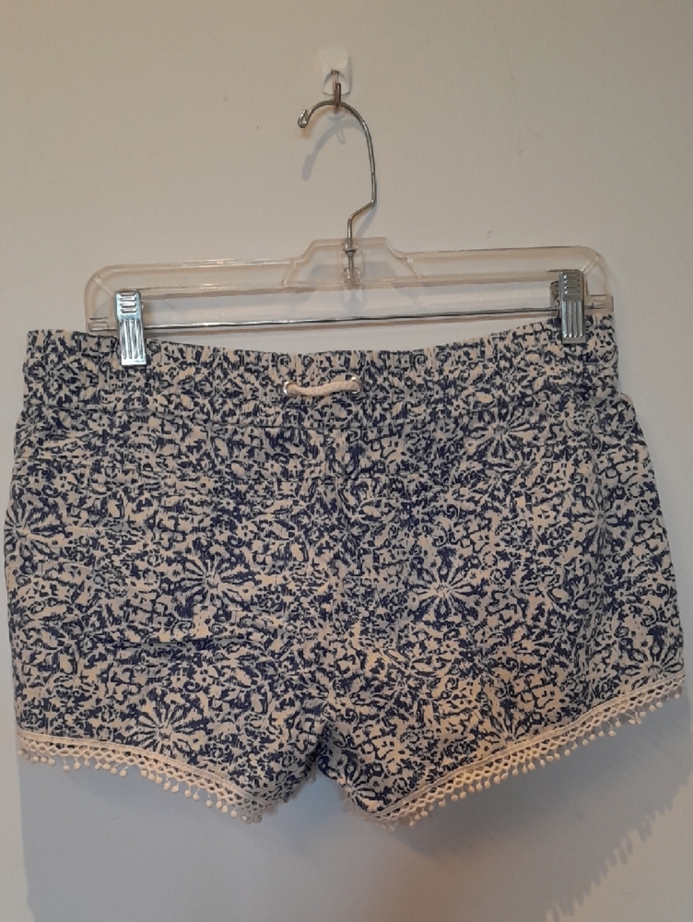 Jolt Navy and White Linen Blend Floral Drawstring Shorts with Tassel - Picture 3 of 6